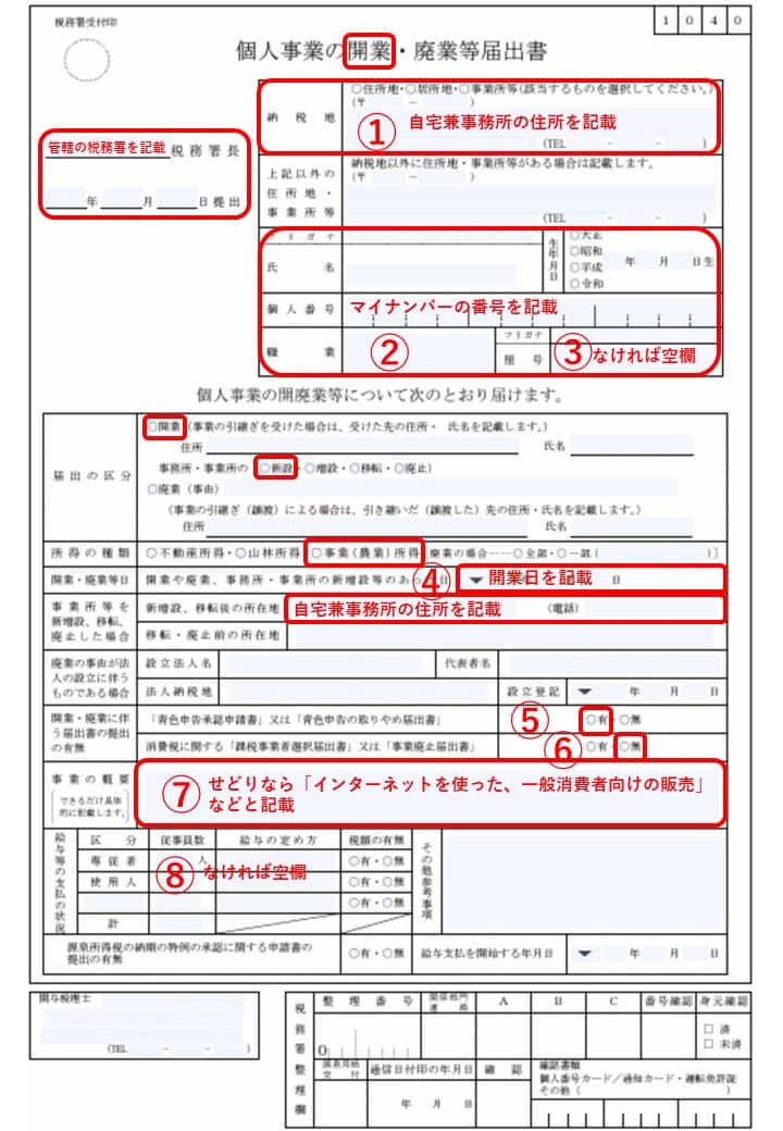 せどりでの開業届の書き方